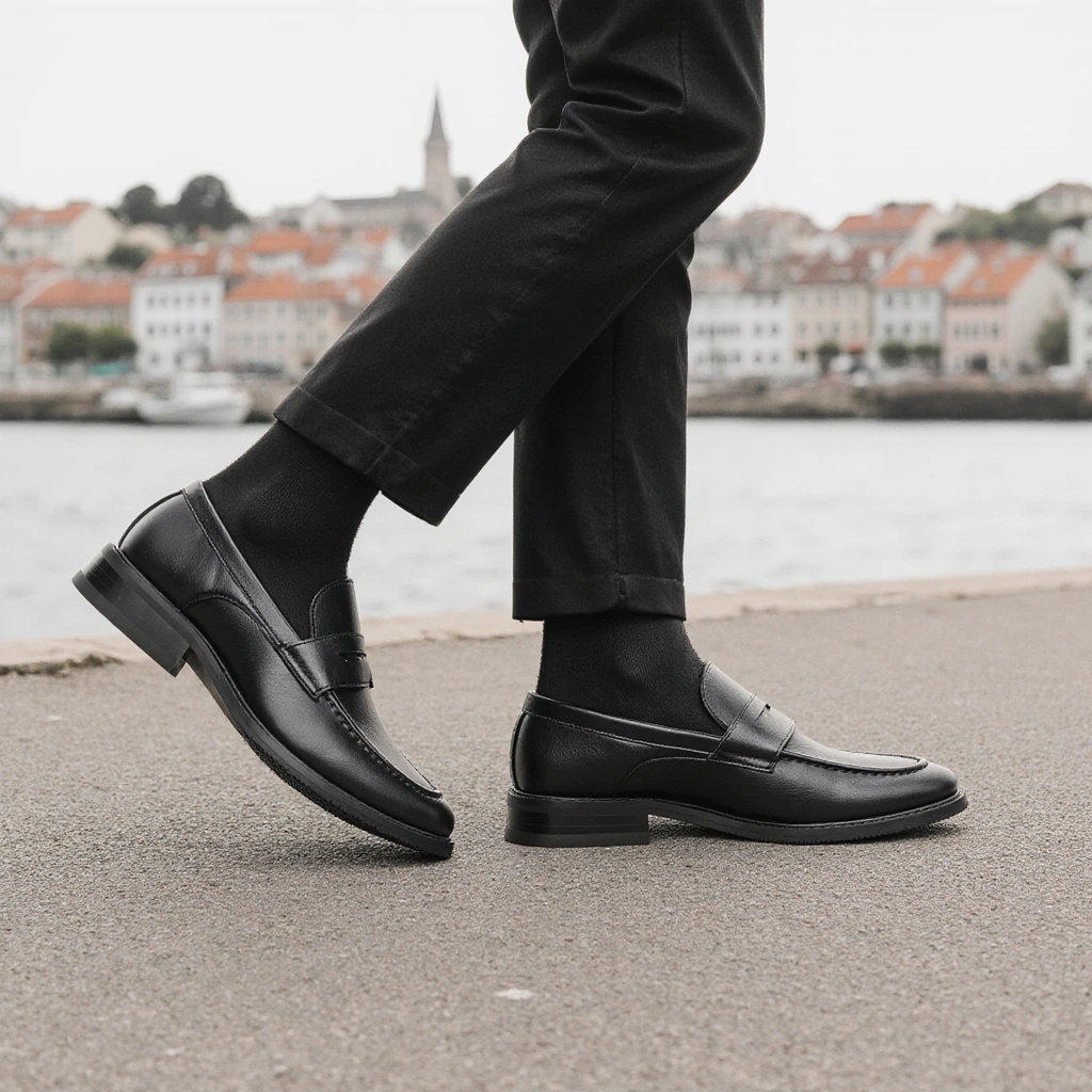 Men Formal Wear Shoes - Męskie czarne mokasyny penny, klasyczne buty