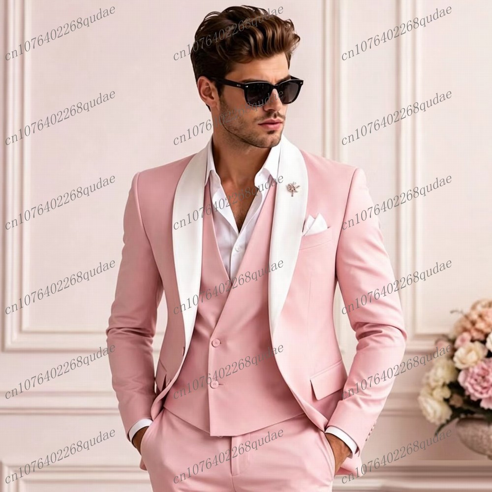 Mens Formal - Biały z różowym kołnierzykiem, formalny męski
