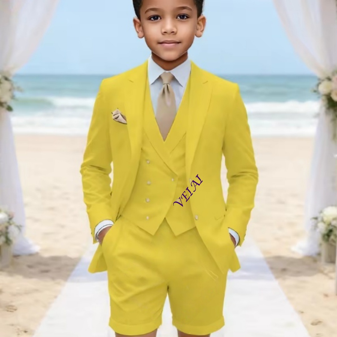 Mens Formal - Chłopięcy, klasyczny, trzyczęściowy garnitur z lnu,