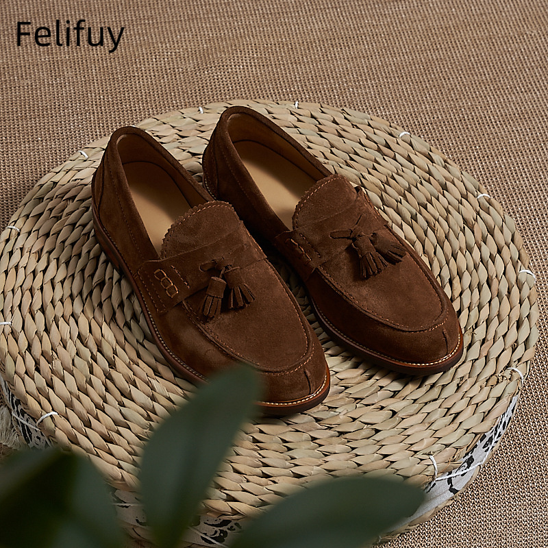 Men Formal Wear Shoes - Nowe brązowe męskie mokasyny zamszowe z