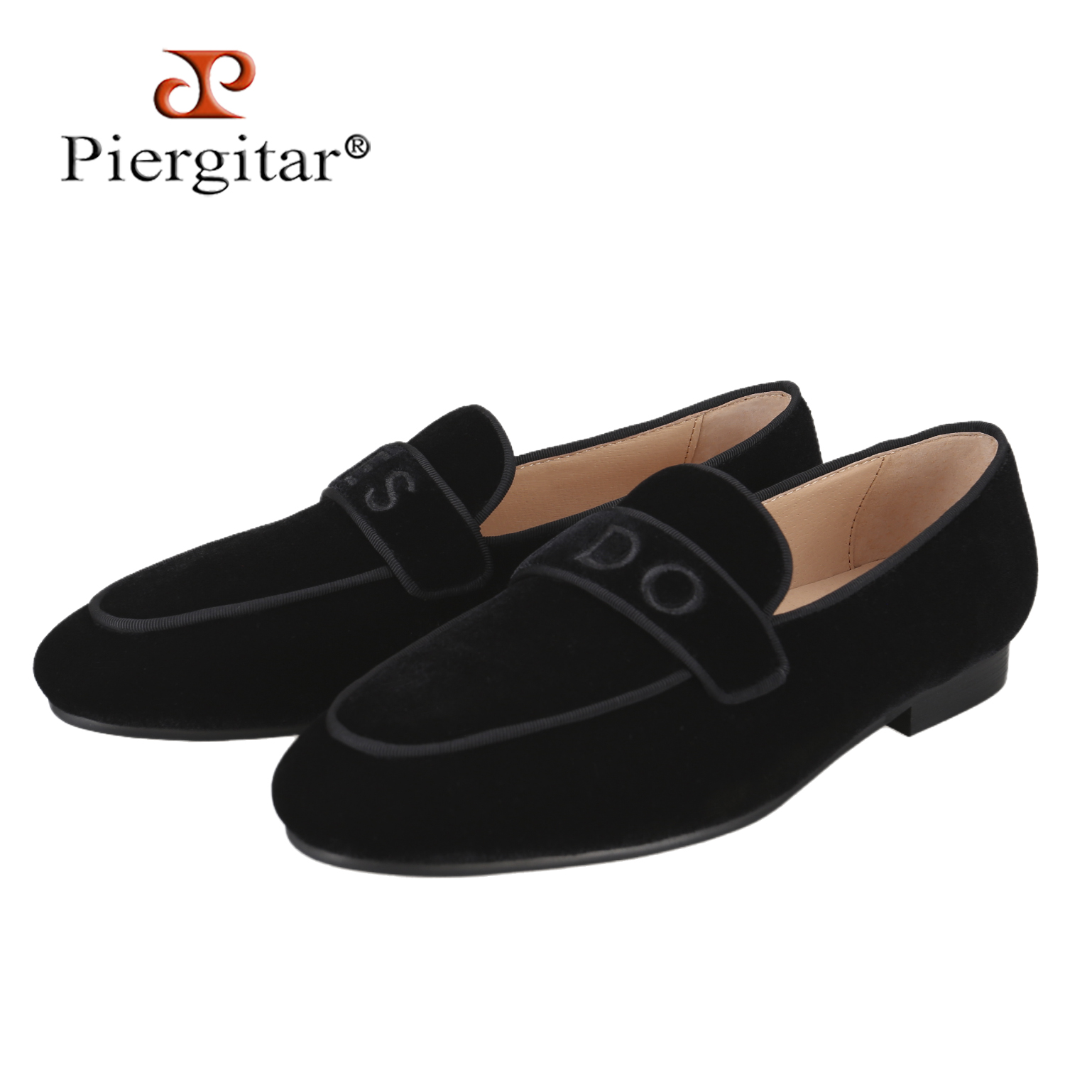 Men'S Formal Wear Slippers - Piergitar, szyte na miarę, haftowane, czarne