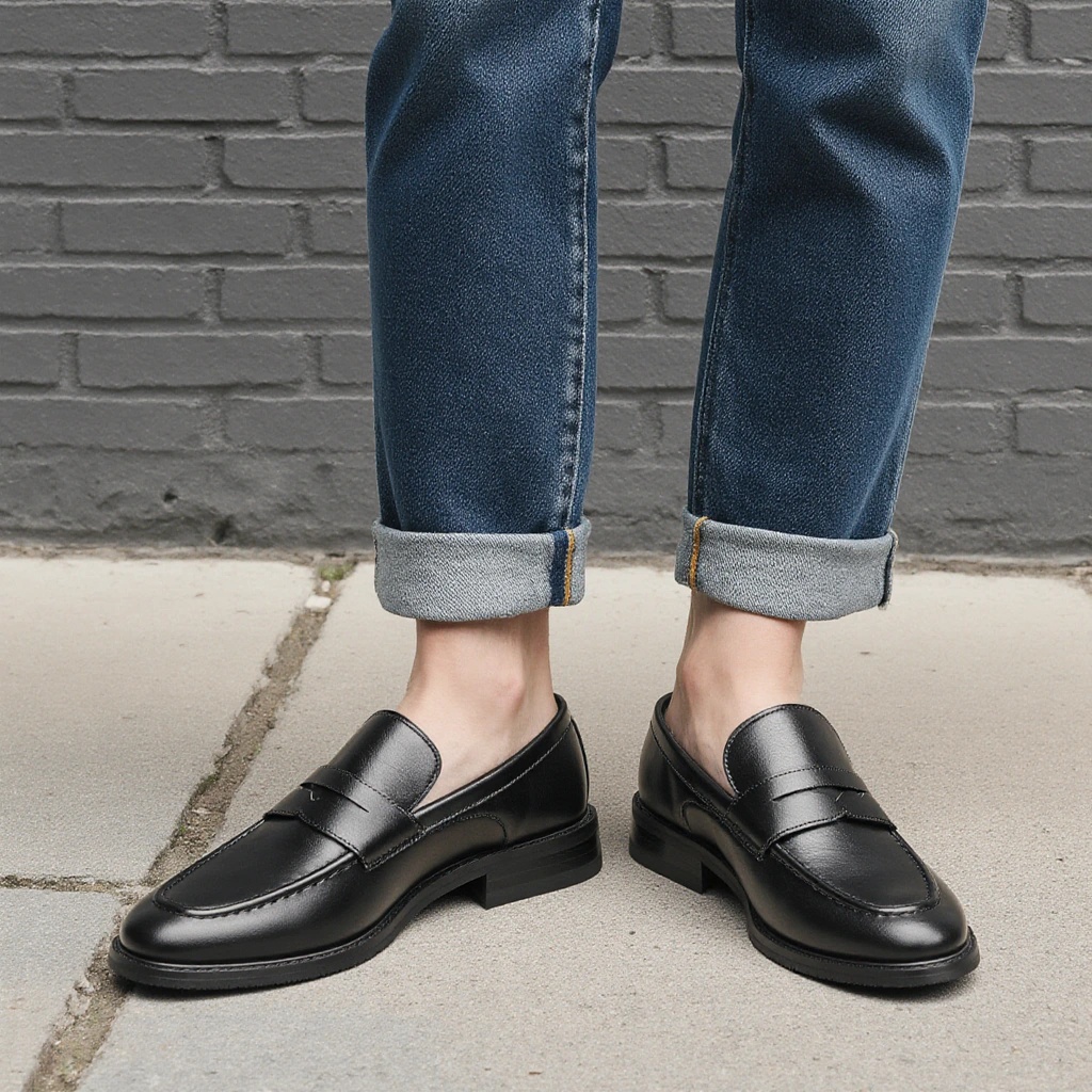 Męskie czarne mokasyny penny,  – Men Formal Wear Shoes recenzja i cena