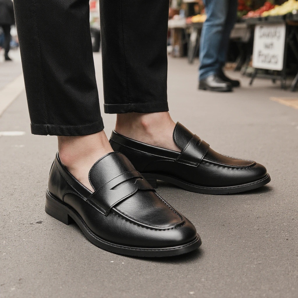 Męskie czarne mokasyny penny,  – Men Formal Wear Shoes recenzja i cena