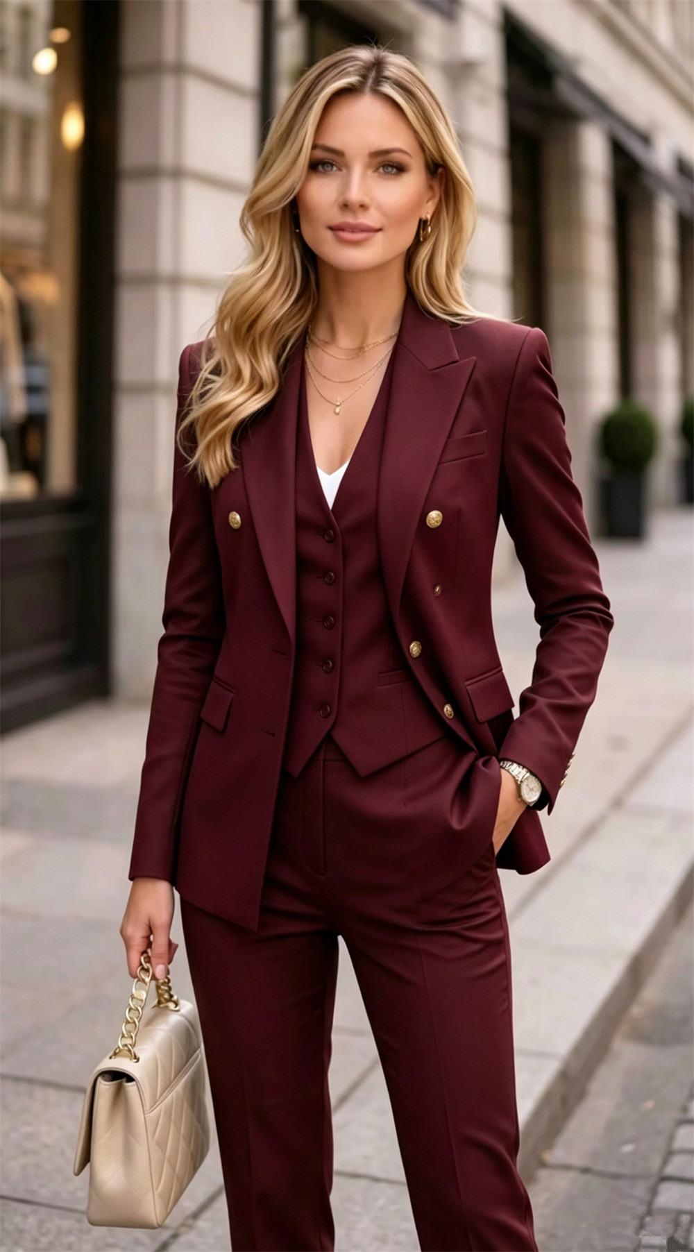 Lawendowy damski dwuczęściowy  – Double Breasted Blazer recenzja i cena