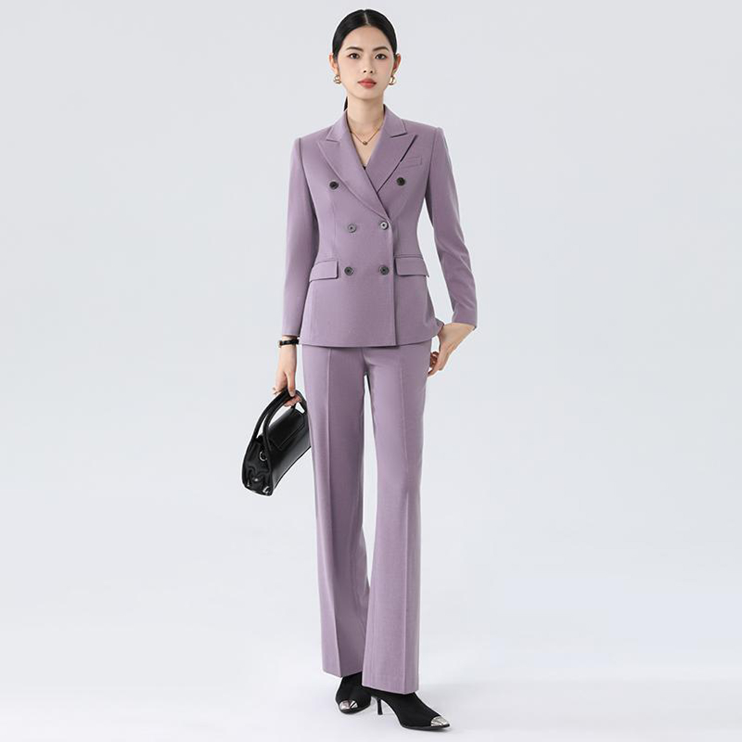 Fioletowy damski garnitur Alli – Double Breasted Blazer recenzja i cena