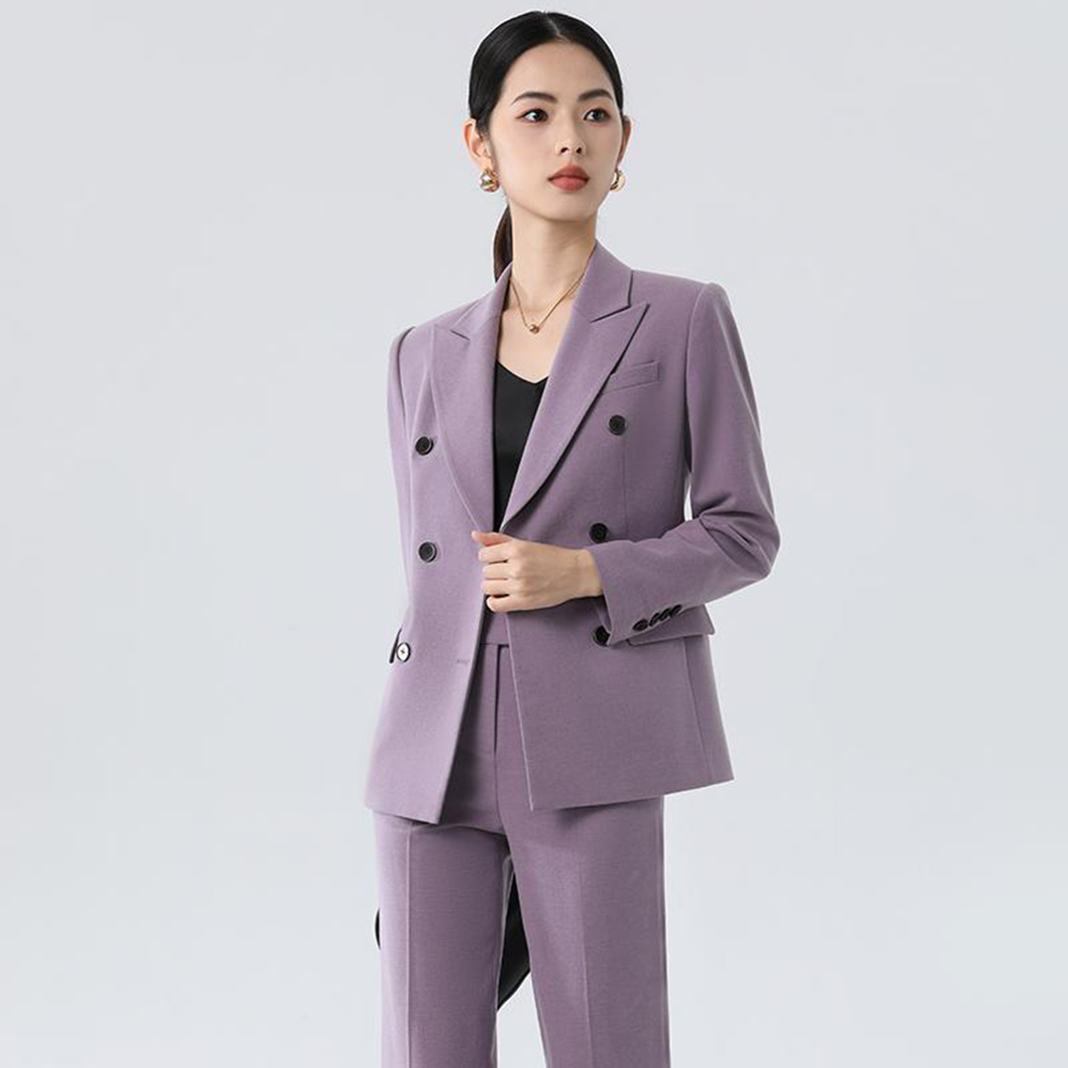 Fioletowy damski garnitur Alli – Double Breasted Blazer recenzja i cena