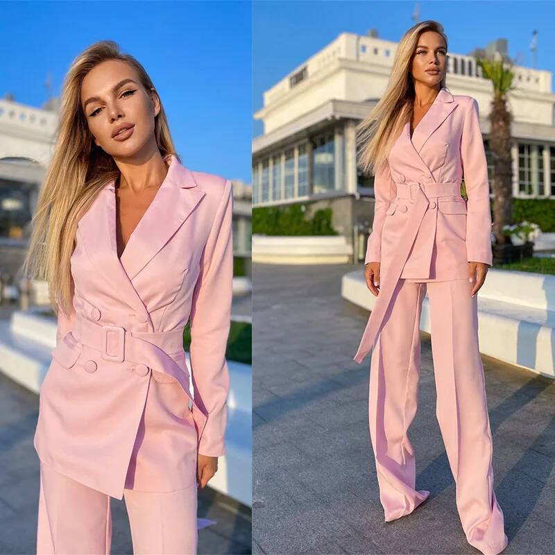 Damskie różowe garnitury 2-czę – Double Breasted Blazer recenzja i cena